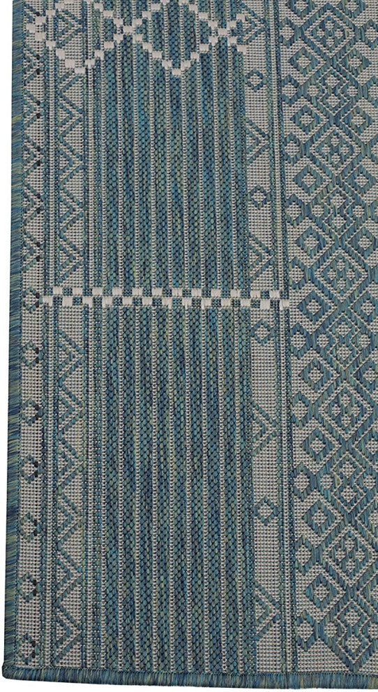 Outdoor Collection Geometric Pattern Bohemian Rug, Ocean, 5'3"x7'6"