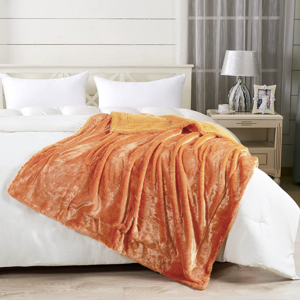 Plain Faux Fur Throw Blanket, Burnt Orange, 60"x80"