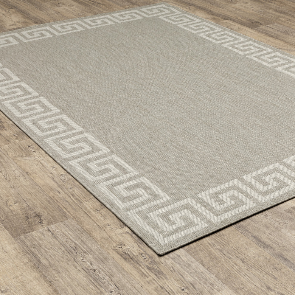Parlan Aztec Border Indoor-Outdoor Area Rug, Gray, 5'3"x7'3"