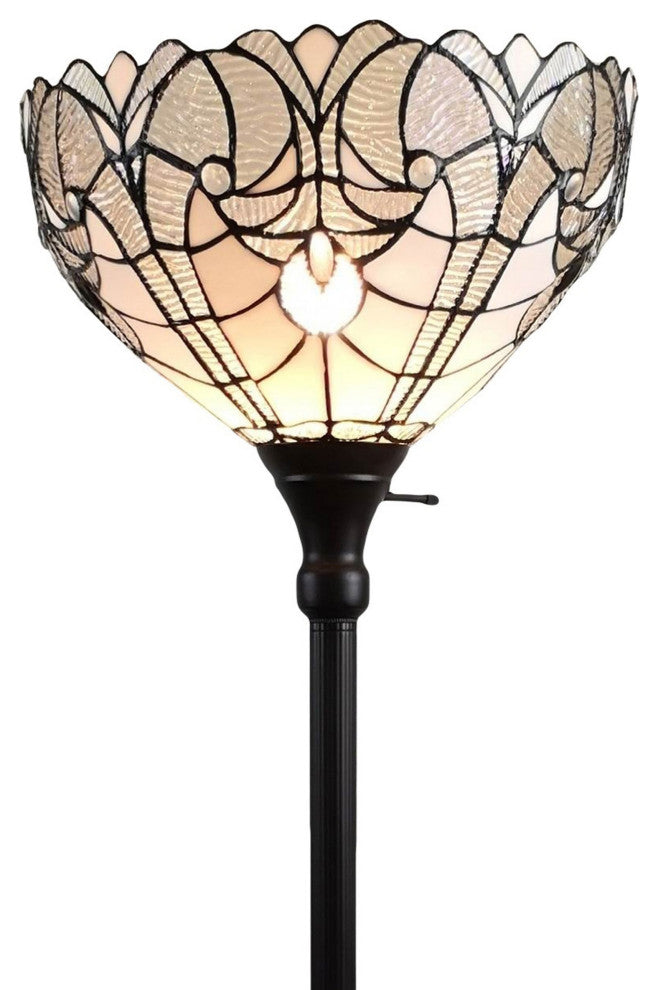Amora Lighting AM266FL14B White Tiffany-style Torchiere Floor Lamp 72" Tall