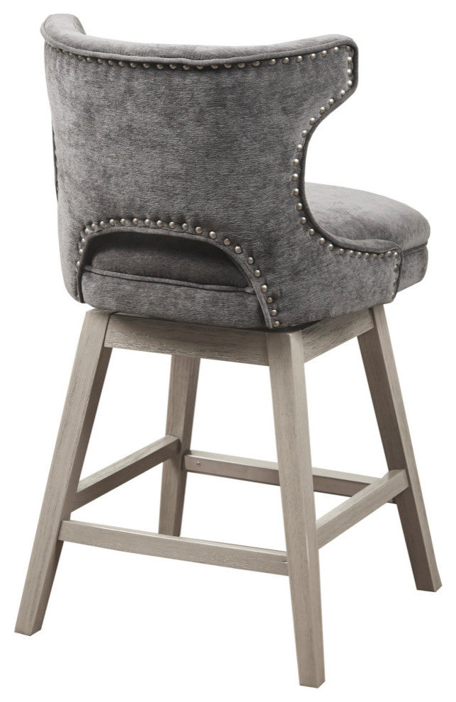 Madison Park Emmett Bar Stools Swivel Height Upholstered Counter Stool, Charcoal