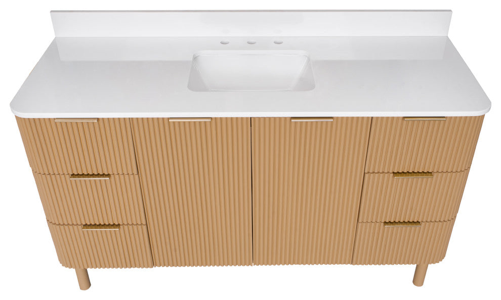 Utopia 60" Bathroom Vanity, Blonde, Top: Engineered White, Single