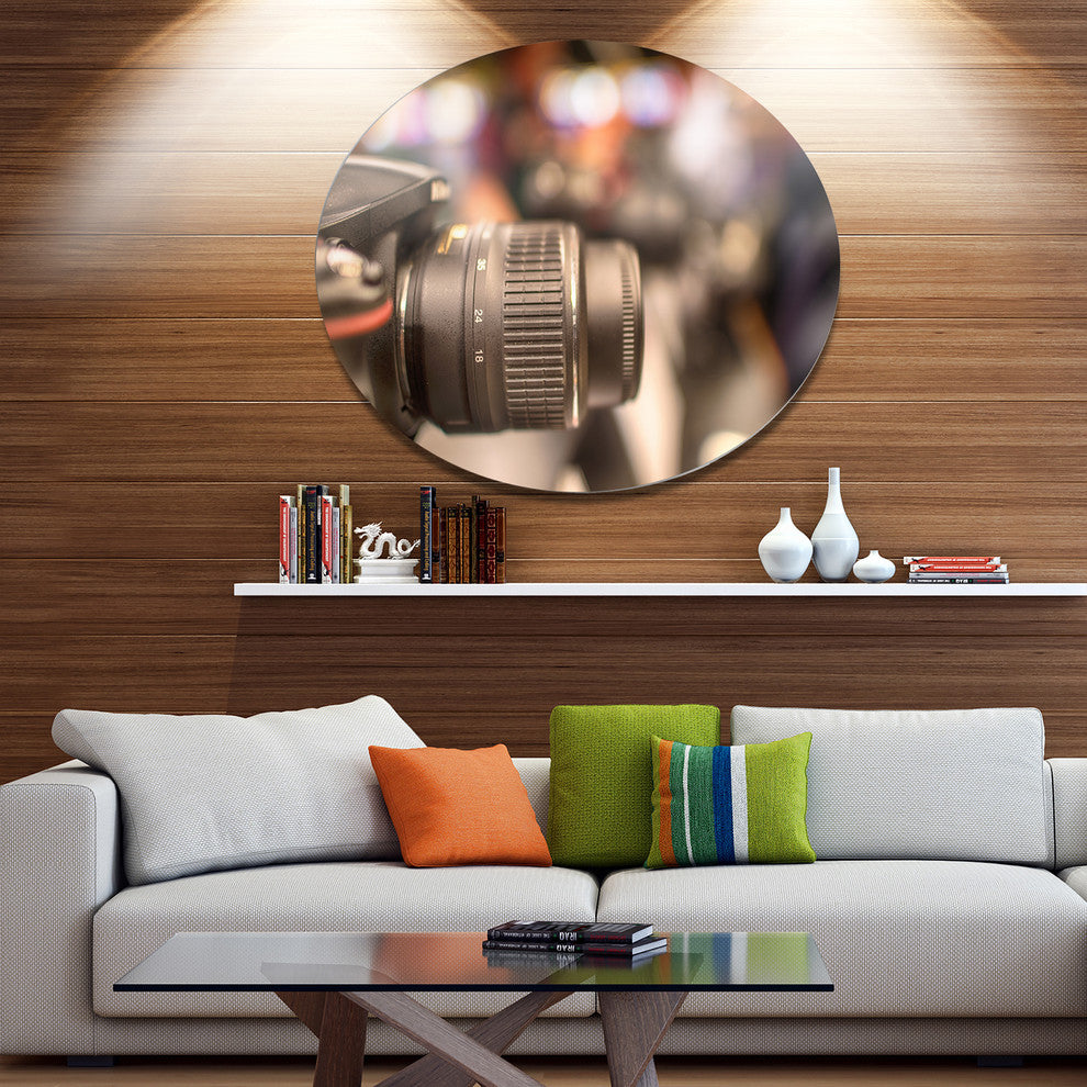 Camera In City Electronics Shop, Large Disc Metal Wall Art, 11"