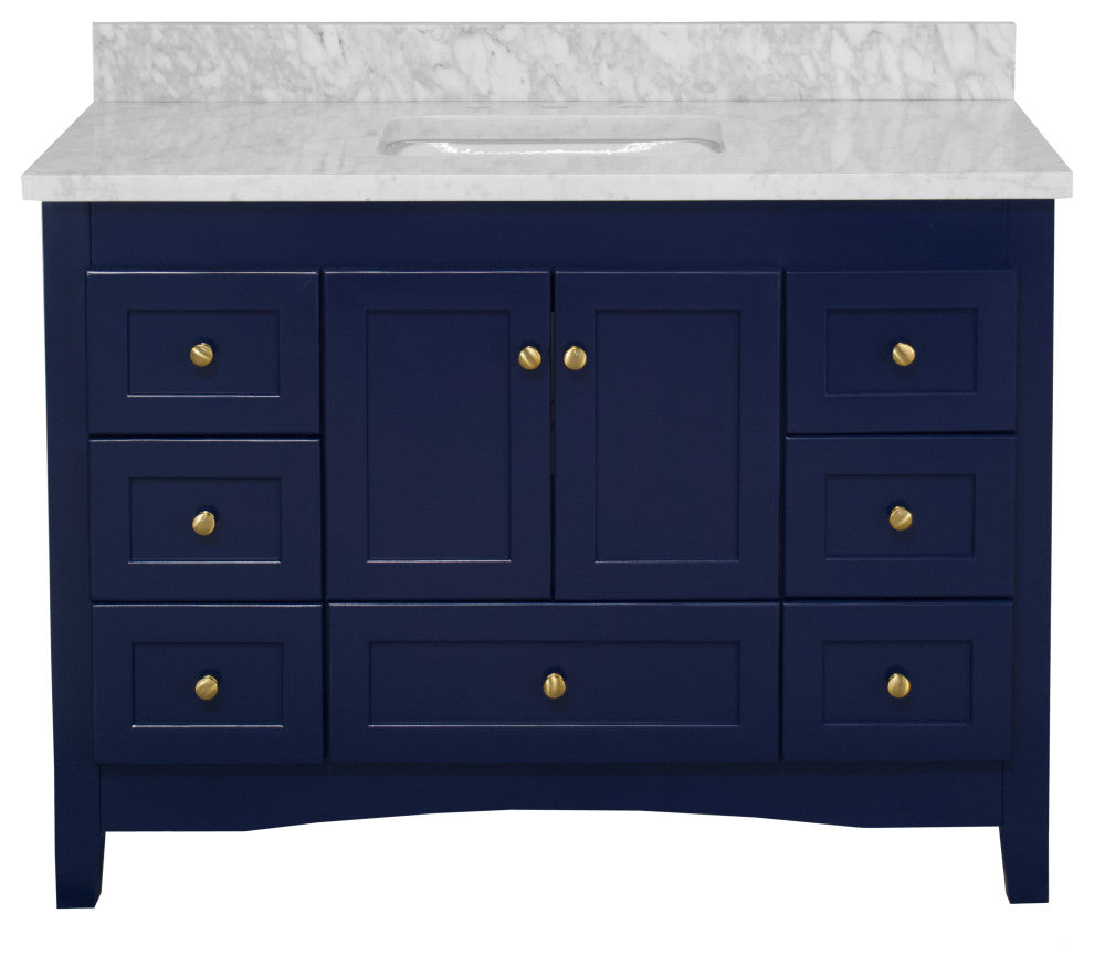 Abbey 48" Bathroom Vanity, Royal Blue, Carrara Marble