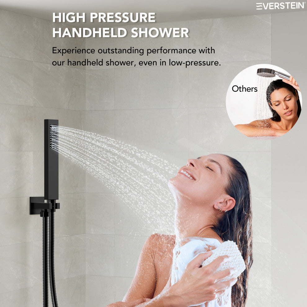 Dual Heads 3-Functions Shower System With Pressure Balancing Rough-In Valve, Matte Black