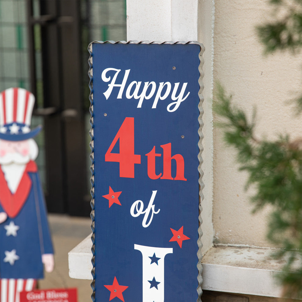 42.5"H Lighted Wooden Happy July 4th Porch Sign