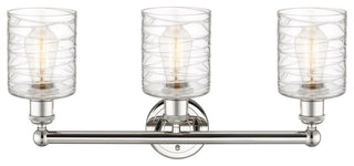 Edison Cobbleskill 3-Light 23" Vanity Light, Polished Nickel, Deco Swirl Shade