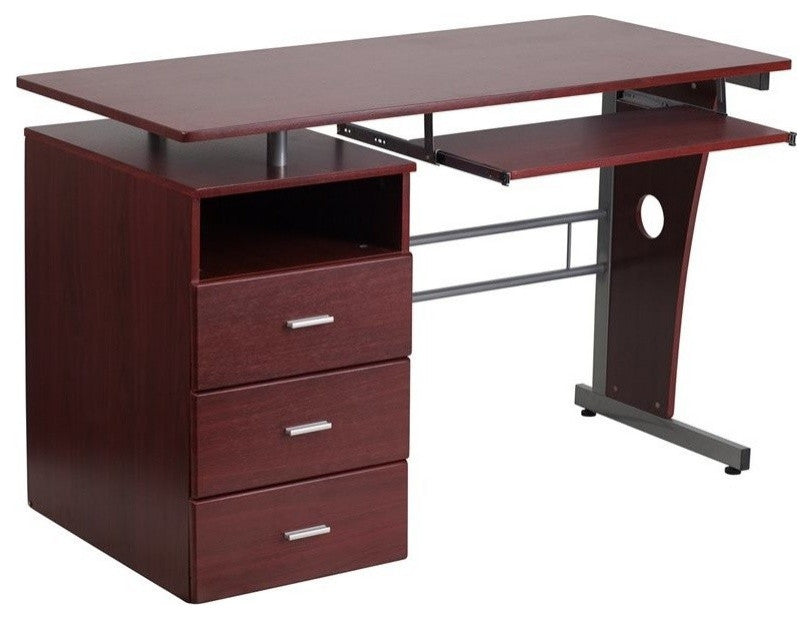 Mahogany Desk with Three Drawer Pedestal and Pull-Out Keyboard Tray