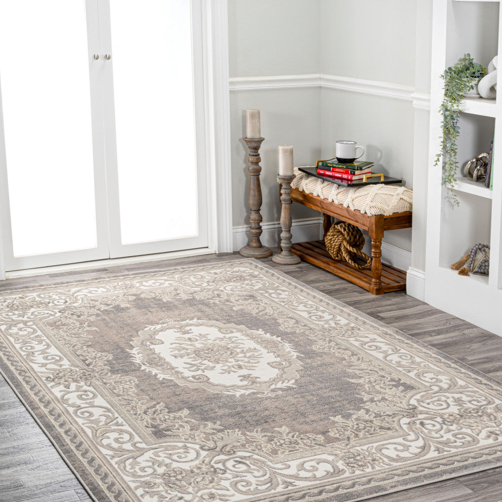 Rosalia Cottage Medallion Area Rug, Gray/Ivory, 8x10