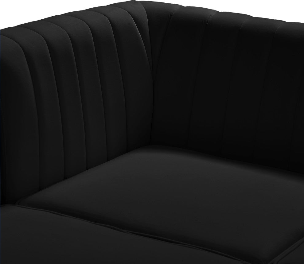 Alina Velvet Modular U-Shaped Sectional, Black, 6-Piece: 4 Armless Chair, 2 Corner Chair
