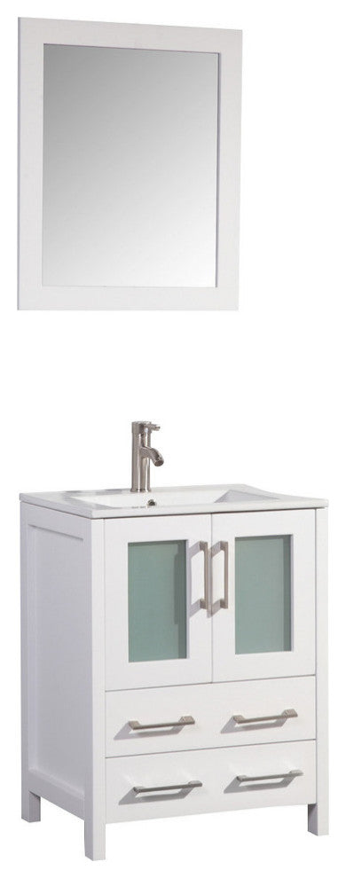 Vanity Art Vanity Set With Ceramic Top, 24", White, Standard Mirror