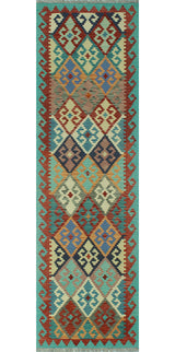 Sangat Kilim BurCin Light Green/Navy Runner, 2'9x9'7