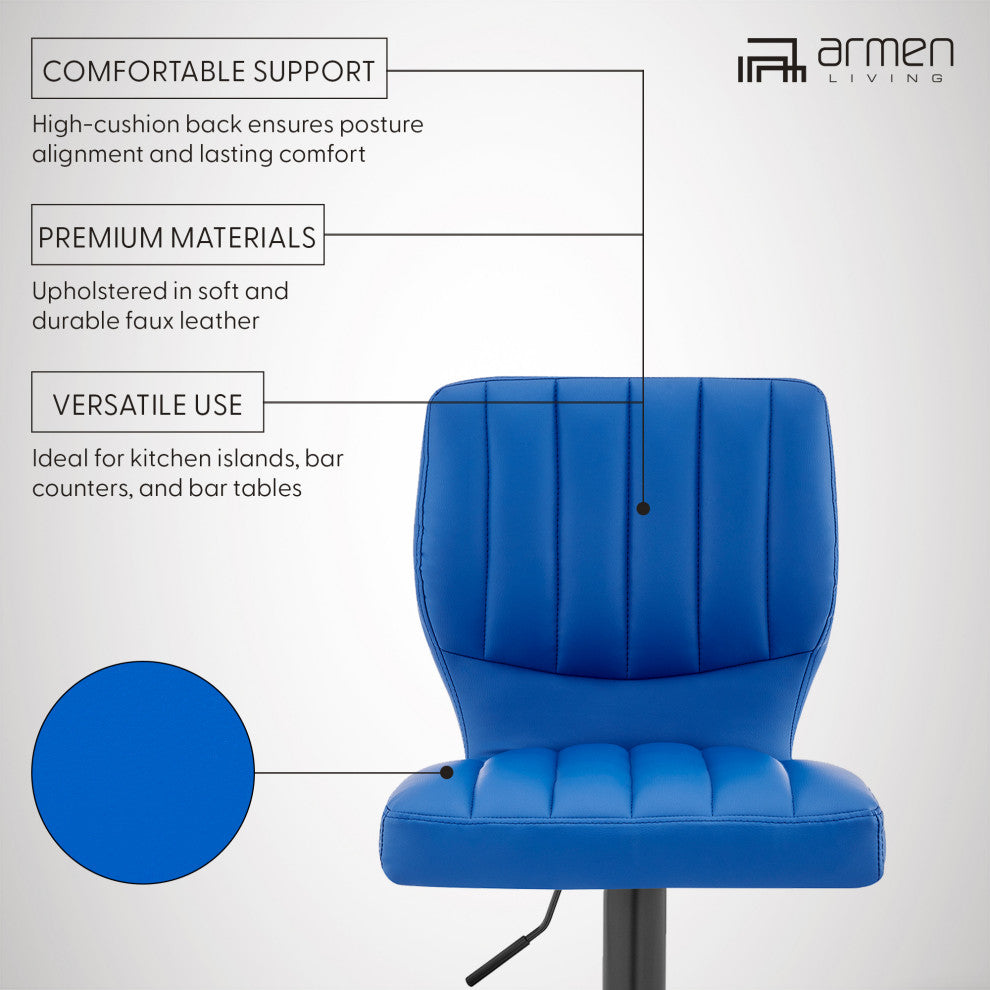 Bardot Adjustable Faux Leather Swivel Bar Stool, Blue