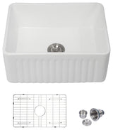 White Farmhouse Ceramic Bar Kitchen Sink Single Bowl Basin 24"