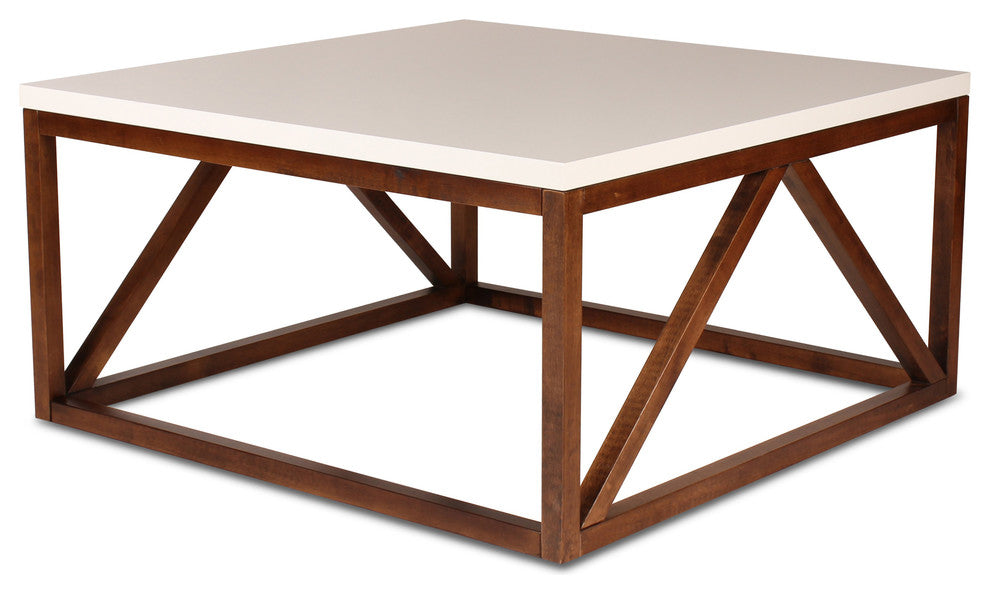 Kaya 2-Toned Wood Square Coffee Table, White and Walnut Brown