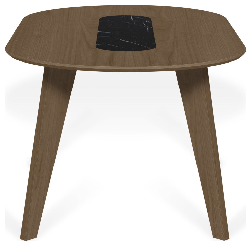 Modern Walnut Dining Table, Walnut and Black Marble