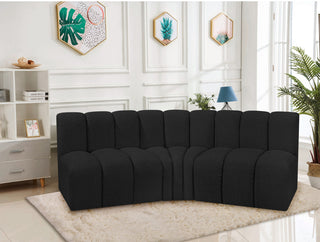 Arc Boucle Fabric Upholstered 3-Pc. U-Shaped Modular Sectional, Black