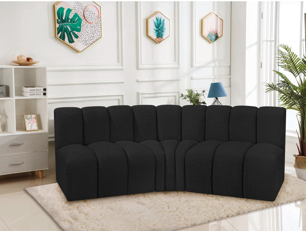 Arc Boucle Fabric Upholstered 3-Pc. U-Shaped Modular Sectional, Black