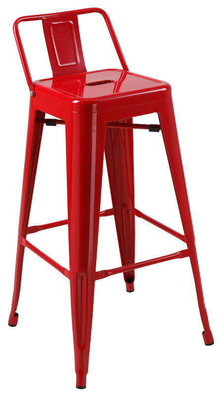 Midcentury Metal Bar Stools, Set of 4, Red