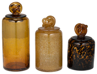 Glass, 12" Jar, Knot Lid Dark Amber