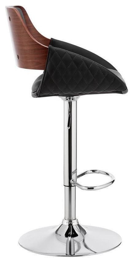 Colby Adjustable Black Faux Leather and Chrome Finish Bar Stool