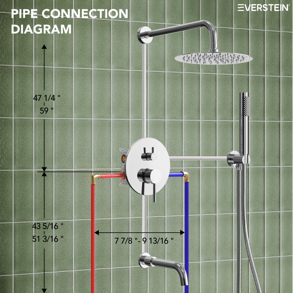 10" Wall Shower System with Tub Shower Faucet Set, Chrome