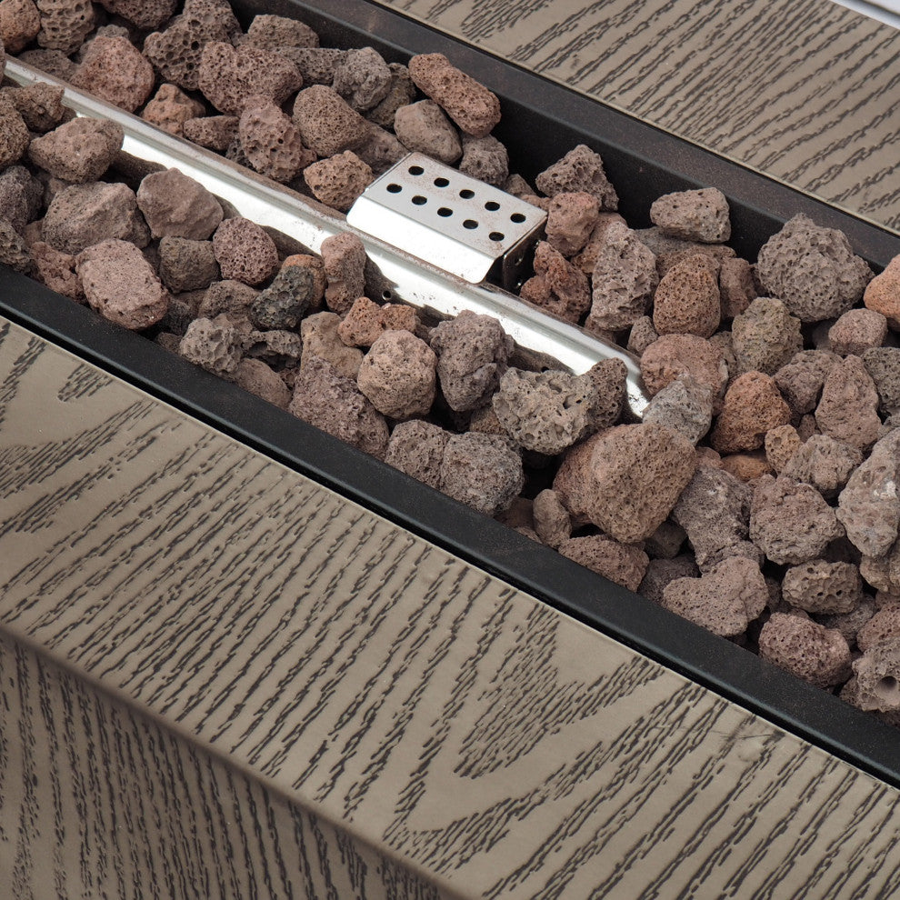 Jasmine Outdoor 50,000 BTU Rectangular Fire Pit, No Tank Holder, Brown Wood Pattern