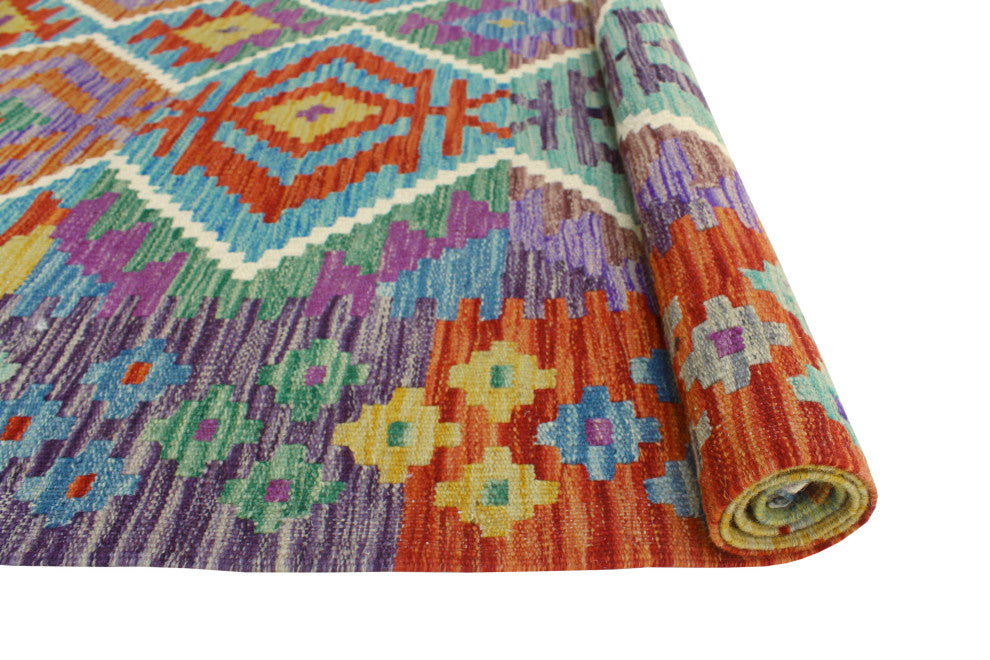 Flatweave Tawil Red/Light Green Rug, 4'10x6'2