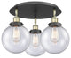 Canton-3 Light 20" Flush Mount-Black Antique Brass, Seedy Glass Shade