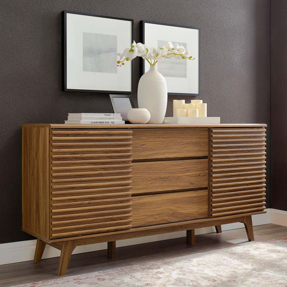 Lounge Lobby Media TV Stand Storage Buffet Sideboard, Wood, Natural Walnut