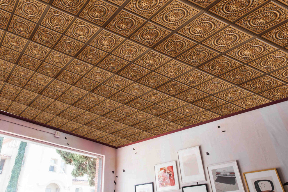 Antique Gold 3D Ceiling Panels, 2'x2', 4 Sq Ft