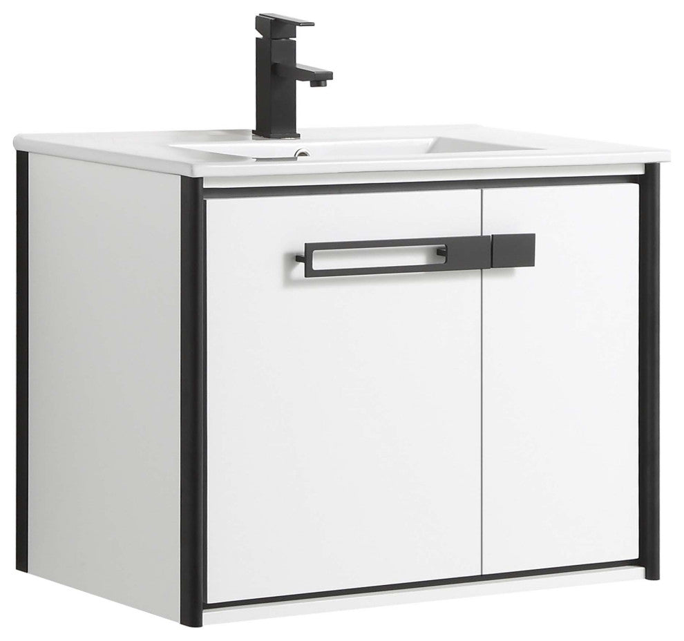 Oakville Wall Mount Bathroom Vanity, White Matte, 30", Black Hardware