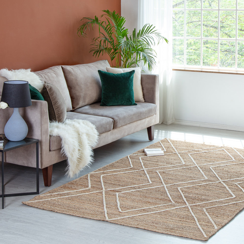 9' x 12' Bougainvillea Natural and Ivory Lattice Braided Area Rug
