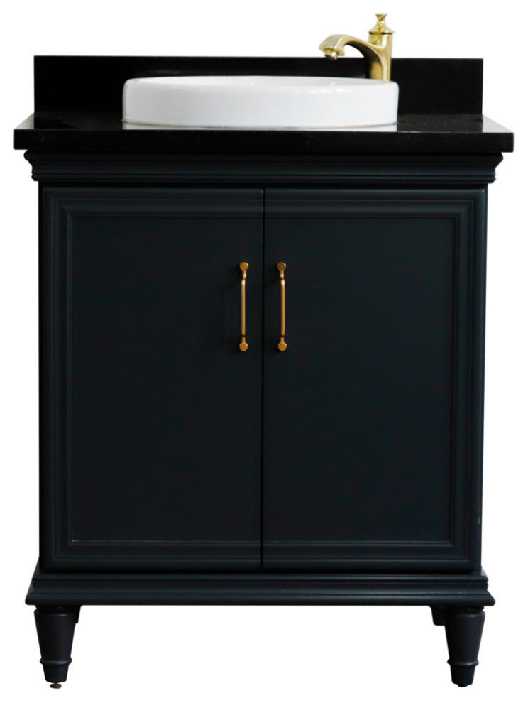 31" Single Vanity, Dark Gray Finish With Black Galaxy And Round Sink