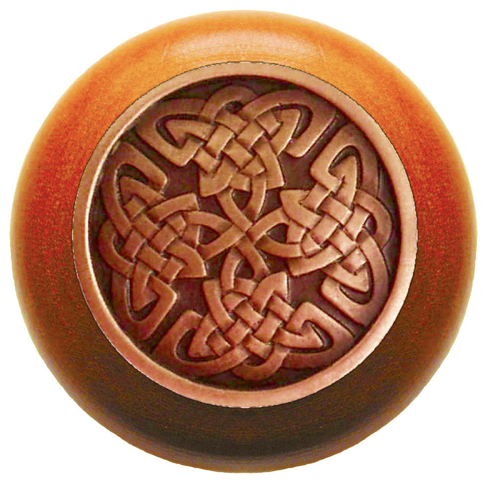 Celtic Isles Cherry Wood Knob, Antique-Style Copper