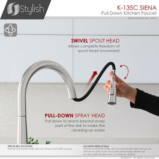 STYLISH Kitchen Sink Faucet Single Handle Pull Down Dual Mode Stainless Steel