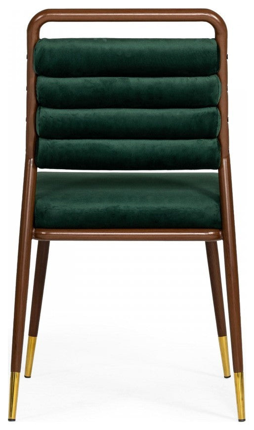 Contempo Dark Green and Walnut Velvet Dining Chair