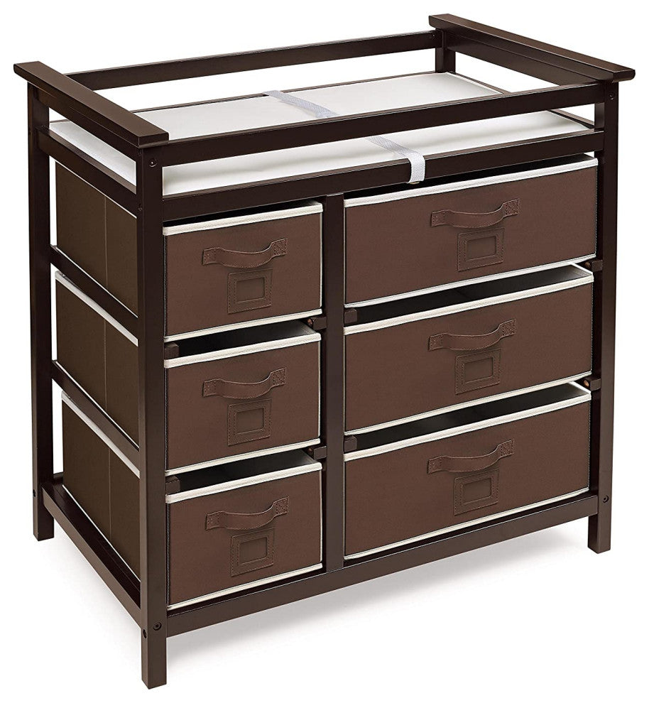 Modern Baby Changing Table with 6 Storage Baskets and Pad, Espresso