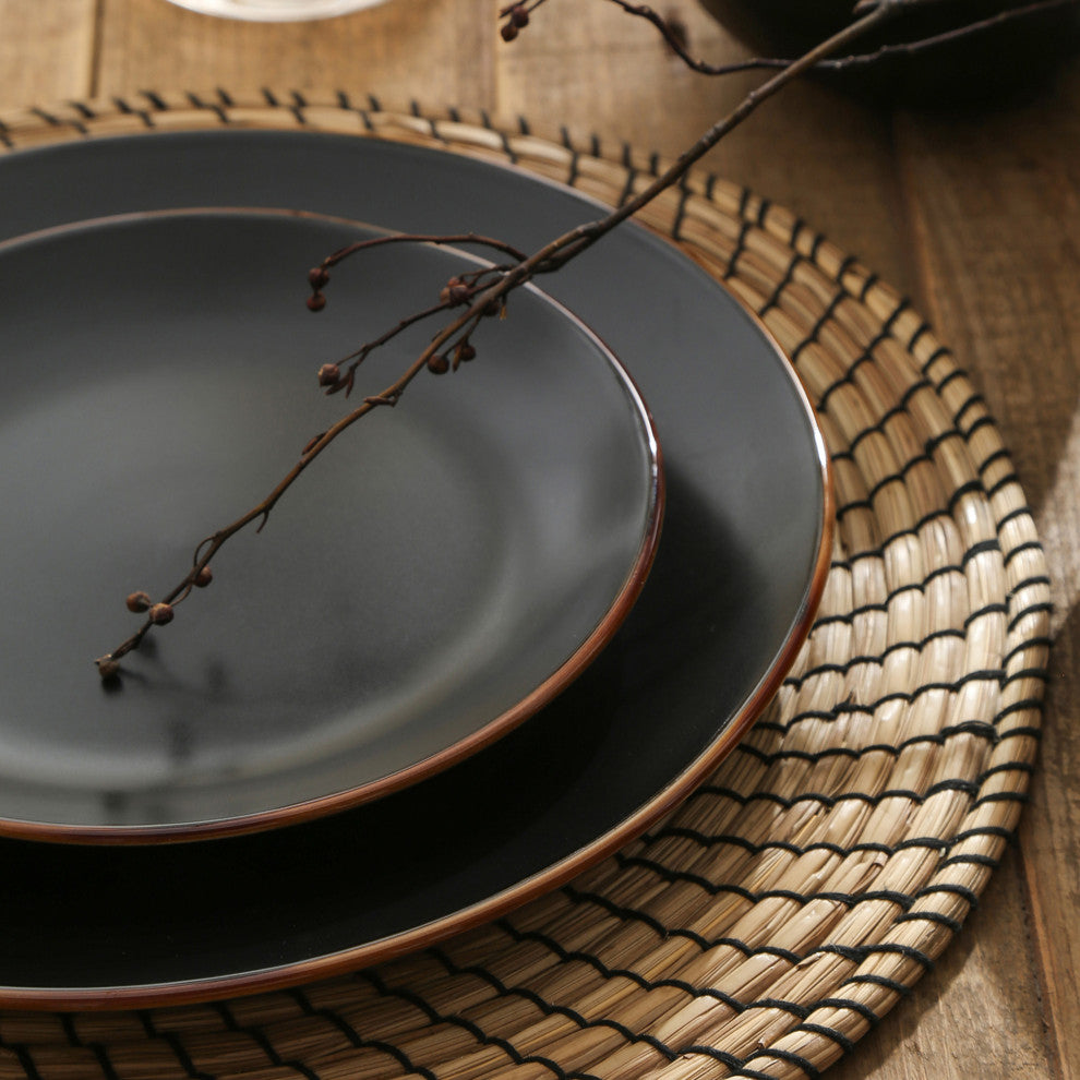 Stone Lain Brasa Stoneware 16 Piece Dinnerware Set, Black