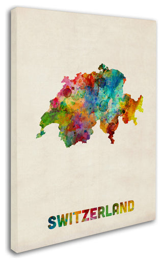 "Switzerland Watercolor Map" Canvas Art by Michael Tompsett