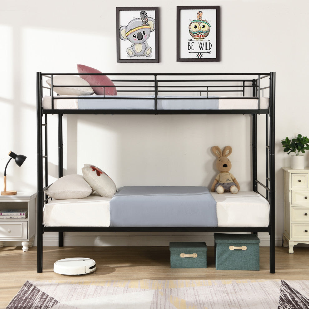 Gewnee Bunk Bed Twin Over Twin Size with 2 Ladders and Full-Length Guardrail