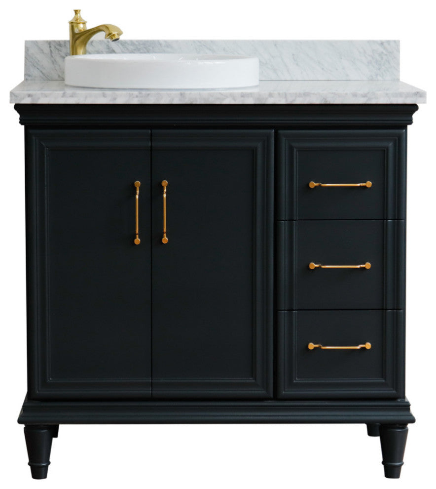 37" Single Vanity, Dark Gray Finish With White Carrara
