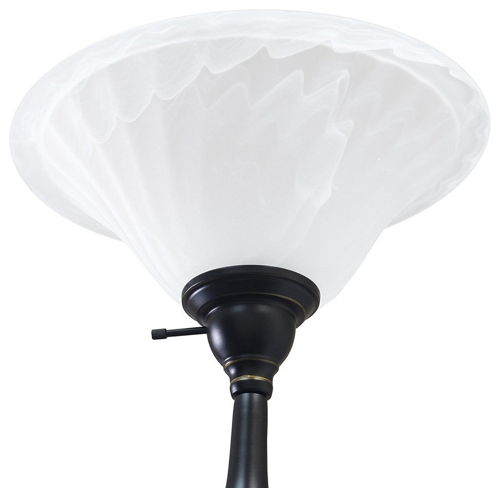 2-Light Mother Daughter Floor Lamp With White Marble Glass, Restoration Bronze