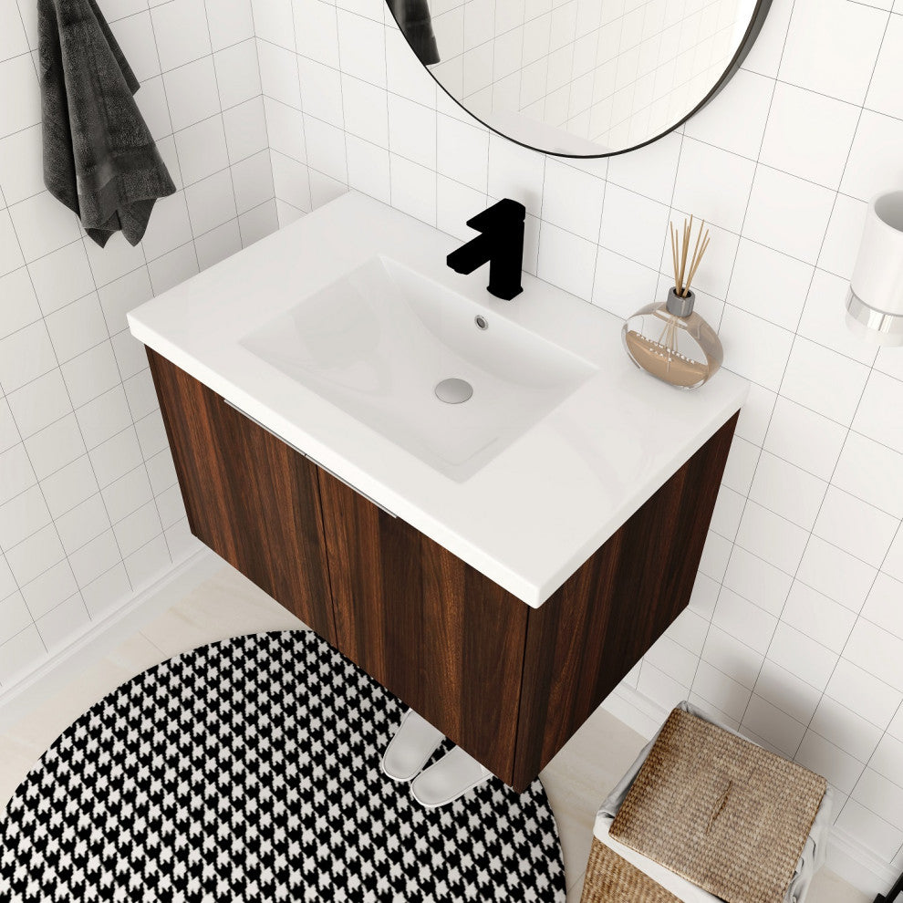 BNK 30" Bathroom Vanity with Resin Sink, Modern Design with Soft Close Doors, California  Walnut