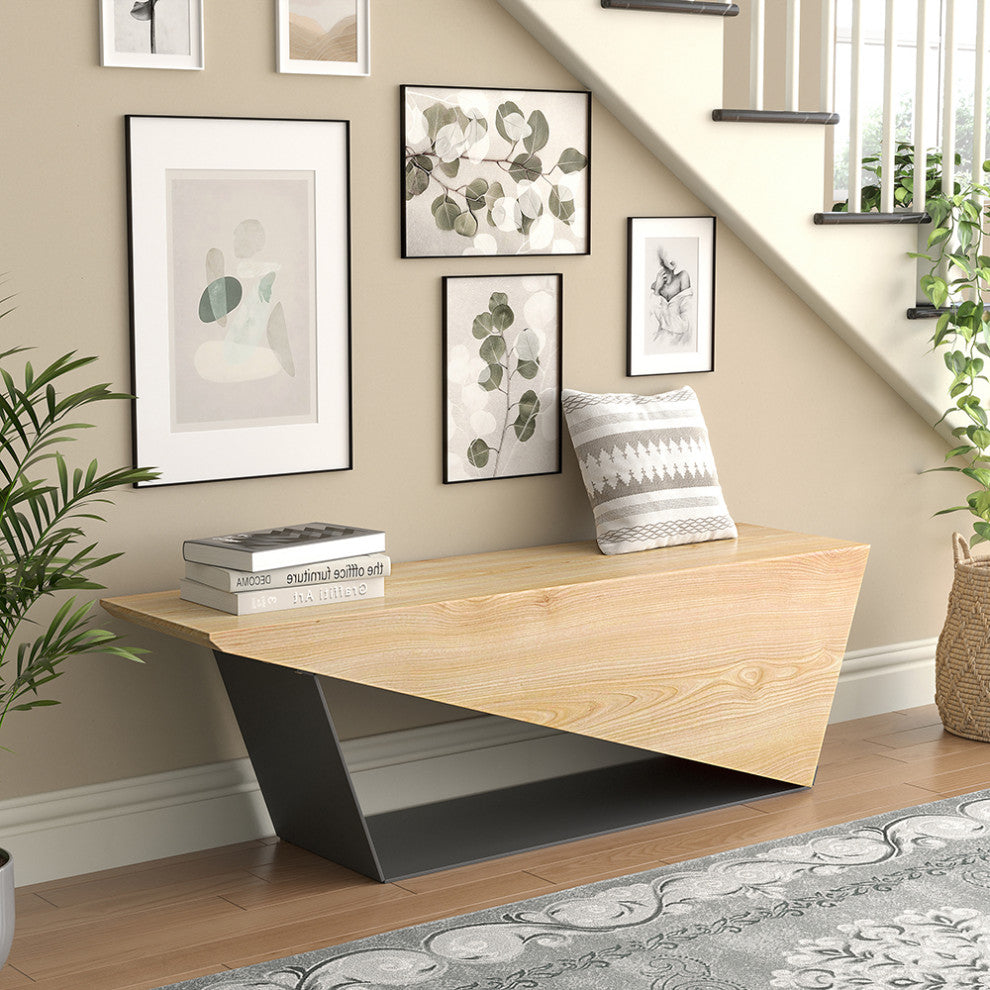 Rustic Wooden Bench 3-Person Seat Bench for Entryway with Metal