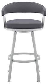Armen Living Bronson 25" Faux Leather Counter Stool in Gray/Stainless Steel