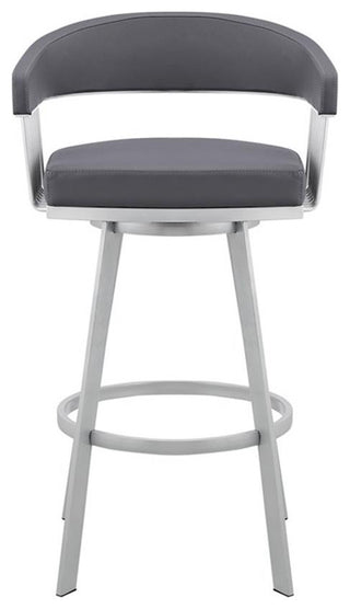 Armen Living Bronson 25" Faux Leather Counter Stool in Gray/Stainless Steel