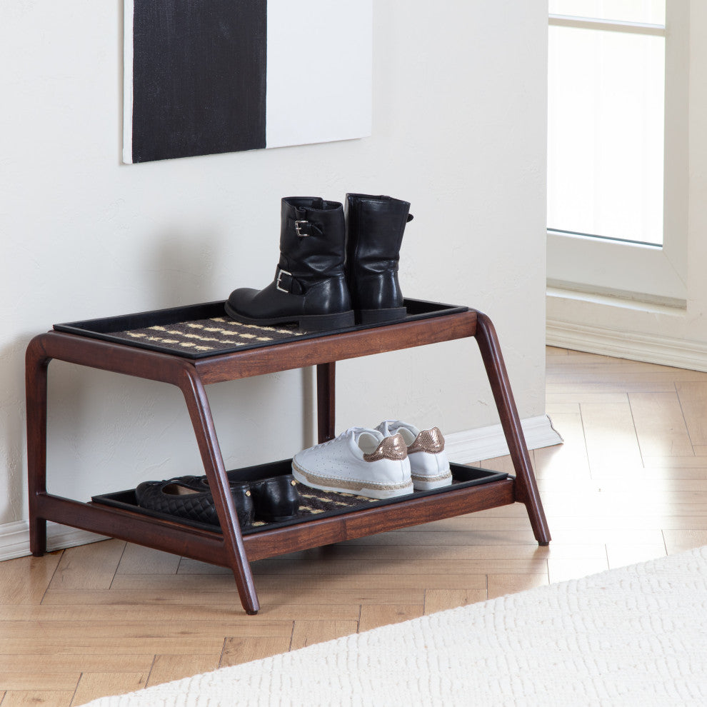 Double-Tier Brown Stand With 2-Pair Rubber Boot Trays Stevie and Paul