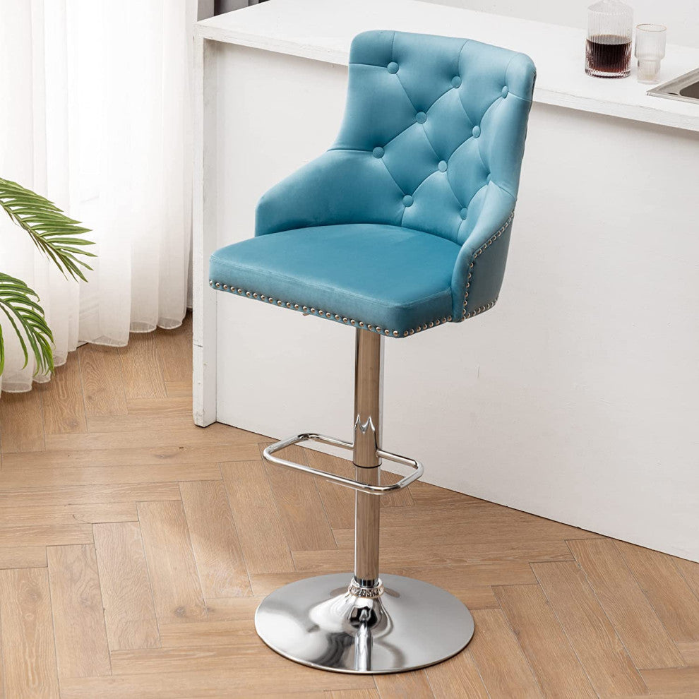 Upholstered 25"-33" Adjustable High Back Dining Stools Set of 2, Teal