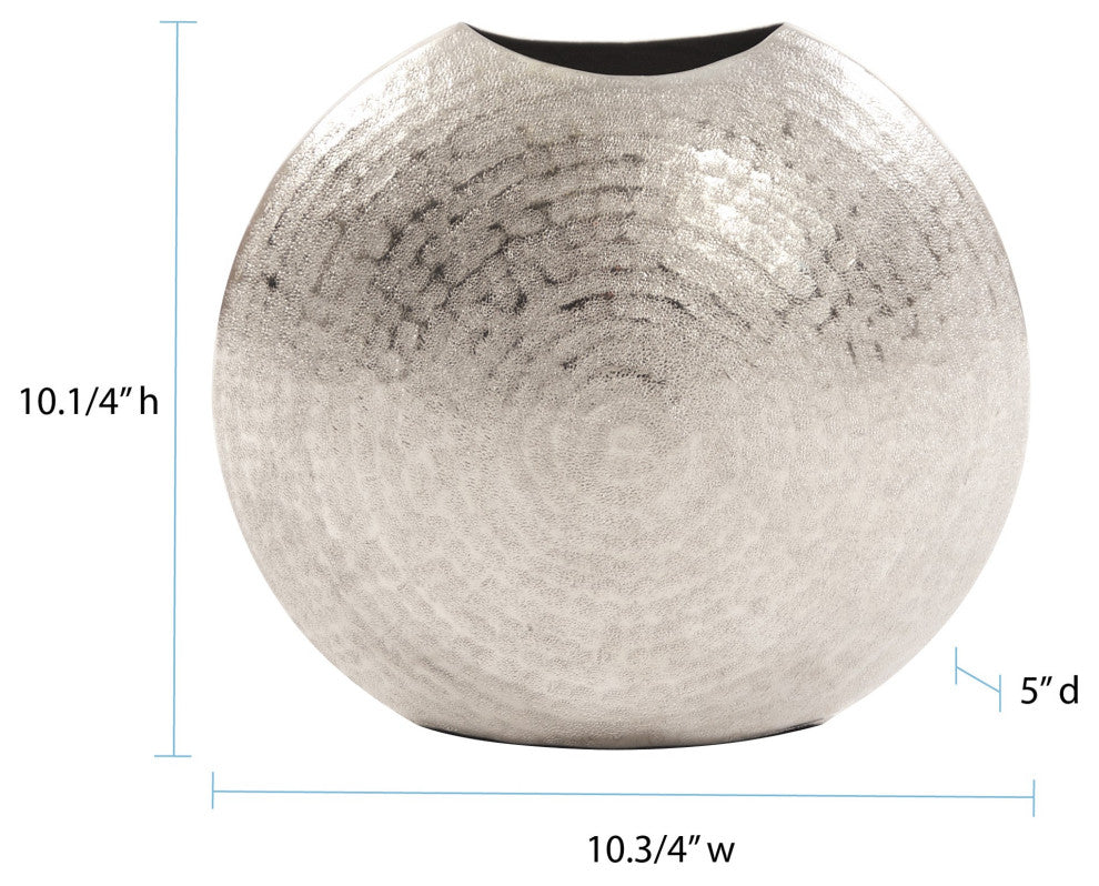 10' Hammered Silver Disc Shape Decorative Vase